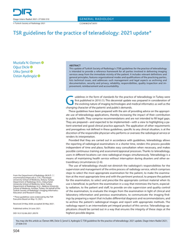 TSR Guidelines for the Practice of Teleradiology: 2021 Update*