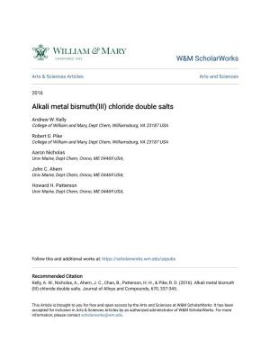 Alkali Metal Bismuth(III) Chloride Double Salts
