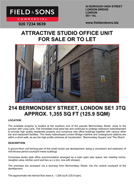 214 Bermondsey Street, London Se1 3Tq Approx