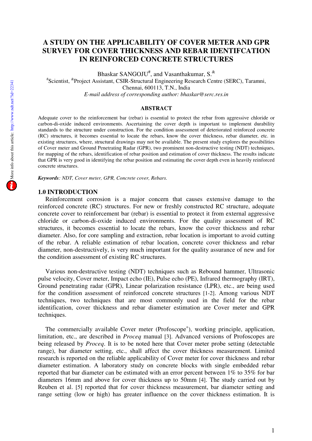 A Study on the Applicability of Cover Meter and Gpr Survey for Cover Thickness and Rebar Identifcation in Reinforced Concrete Structures