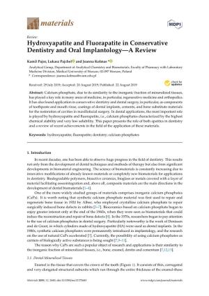 Hydroxyapatite and Fluorapatite in Conservative Dentistry and Oral Implantology—A Review