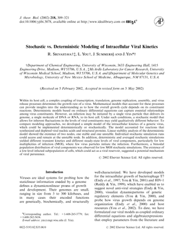 Stochastic Vs. Deterministic Modeling of Intracellular Viral Kinetics R