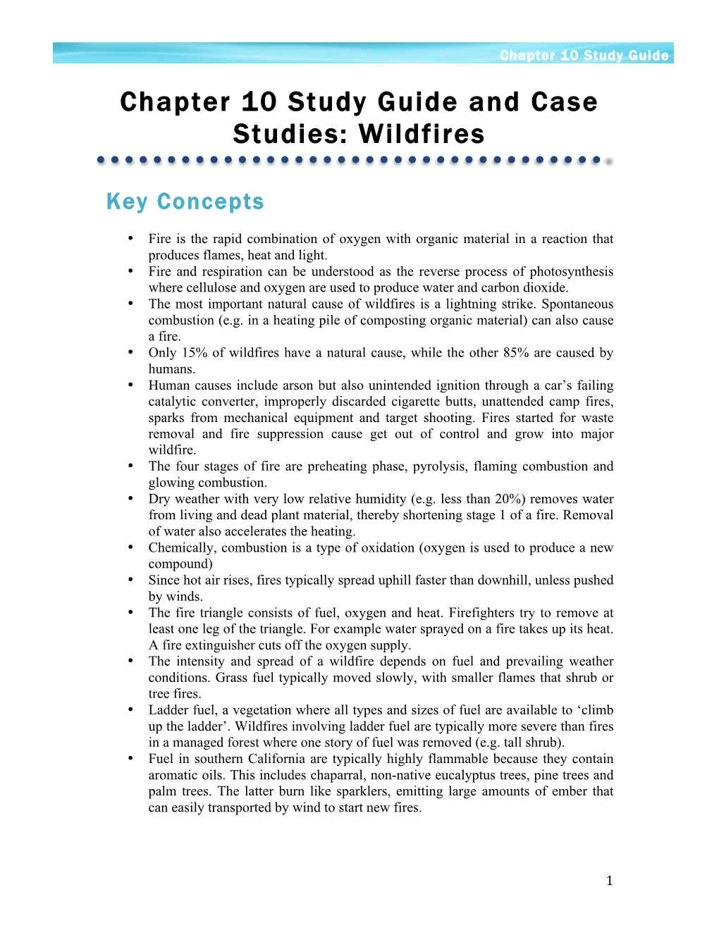 Chapter 10 Study Guide and Case Studies: Wildfires