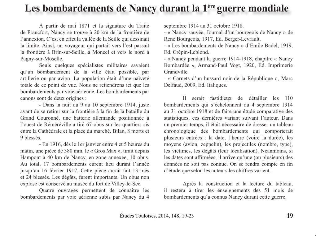 Les Bombardements De Nancy Durant La 1Ère Guerre Mondiale