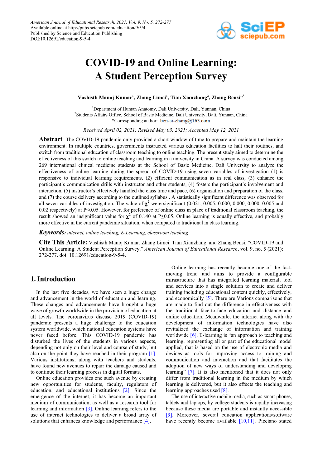 COVID-19 and Online Learning: a Student Perception Survey