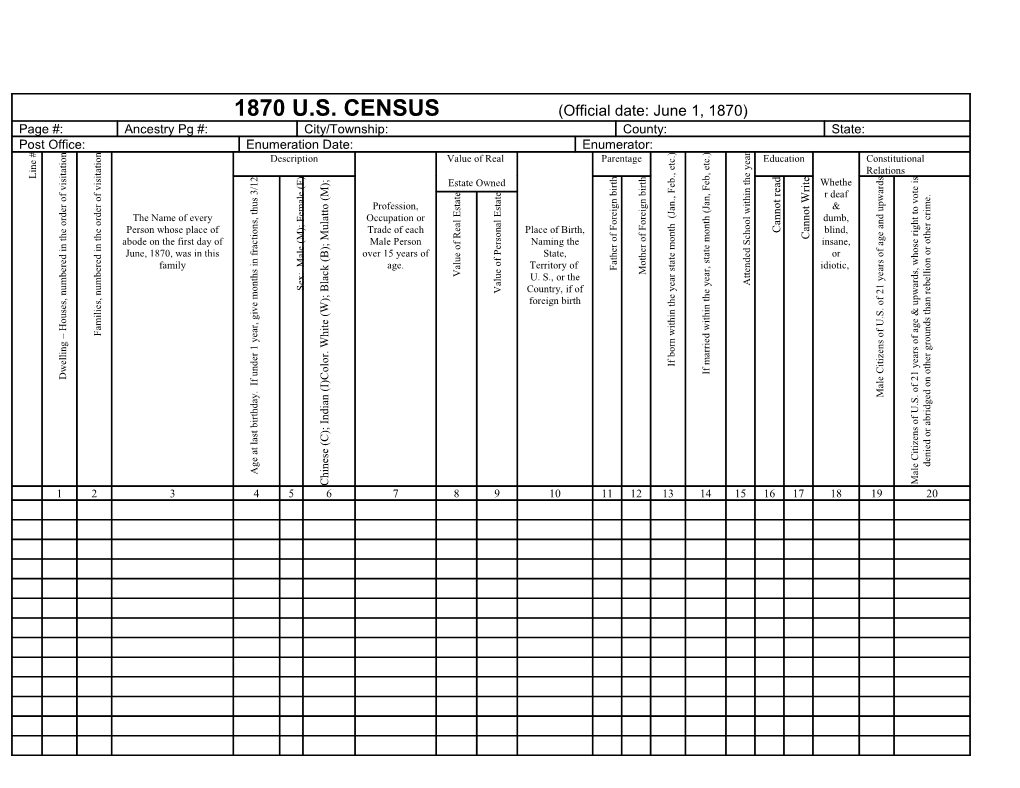 1870 U.S. CENSUS (Official Date: June 1, 1870)