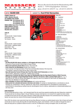 BLOOD GOD ALBUM TITLE: Rock‘N‘Roll Warmachine FORMAT: Digipak CD TRACK LISTS: LABEL: Massacre Records CD 1 - Thunderbeast CAT