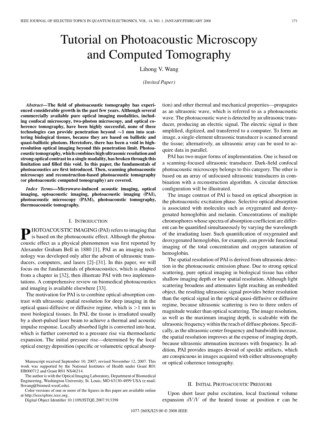 Tutorial on Photoacoustic Microscopy and Computed Tomography Lihong V