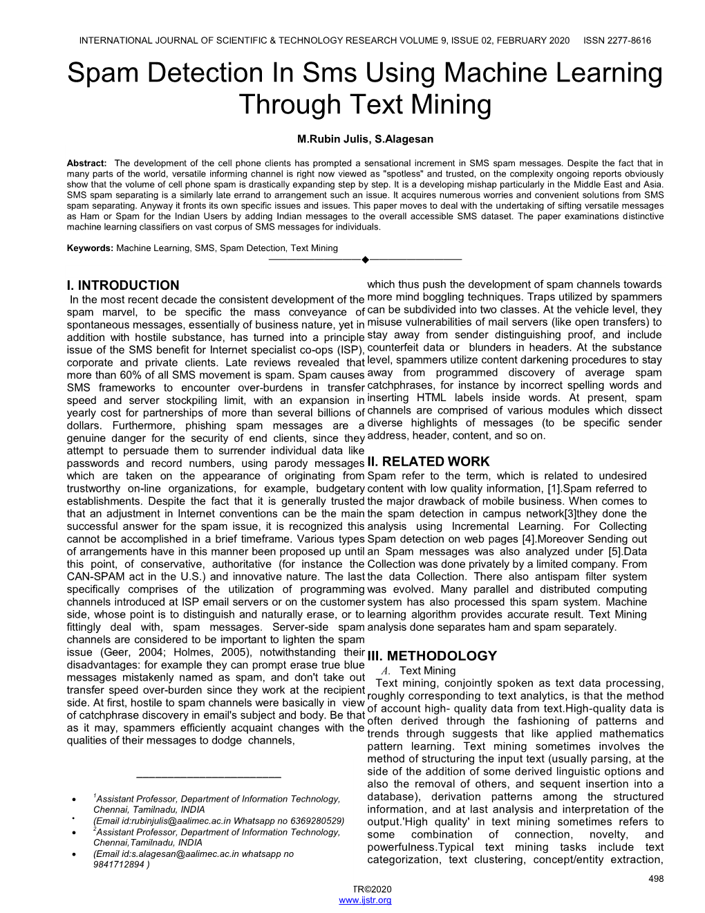 Spam Detection in Sms Using Machine Learning Through Text Mining