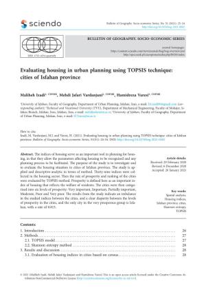 Evaluating Housing in Urban Planning Using TOPSIS Technique: Cities of Isfahan Province
