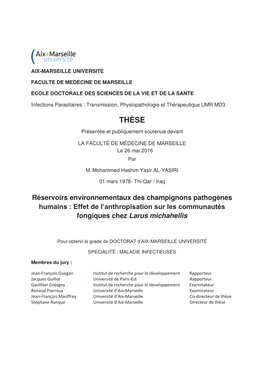 Réservoirs Environnementaux Des Champignons Pathogènes Humains : Effet De L’Anthropisation Sur Les Communautés Fongiques Chez Larus Michahellis