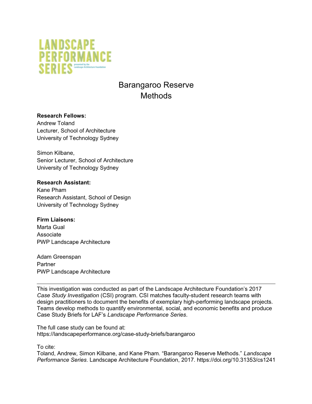 Barangaroo Reserve Methods