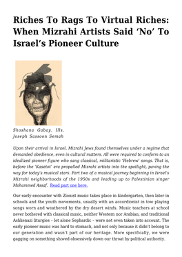 When Mizrahi Artists Said ‘No’ to Israel’S Pioneer Culture