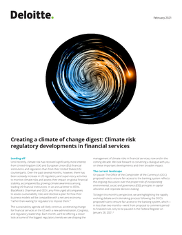 Climate Risk Regulatory Developments in the Financial Services Industry (FSI)
