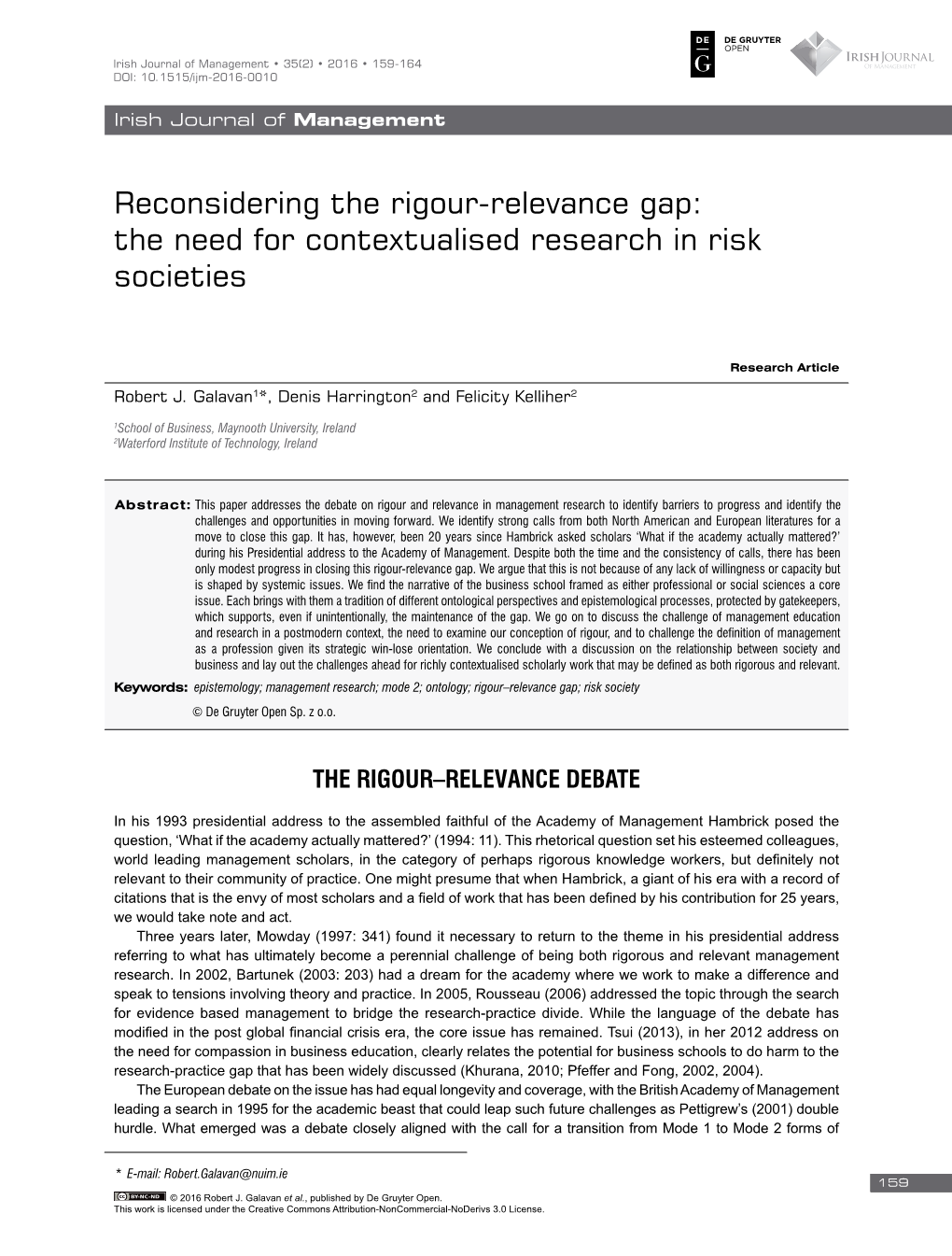 Reconsidering the Rigour-Relevance Gap: the Need for Contextualised Research in Risk Societies