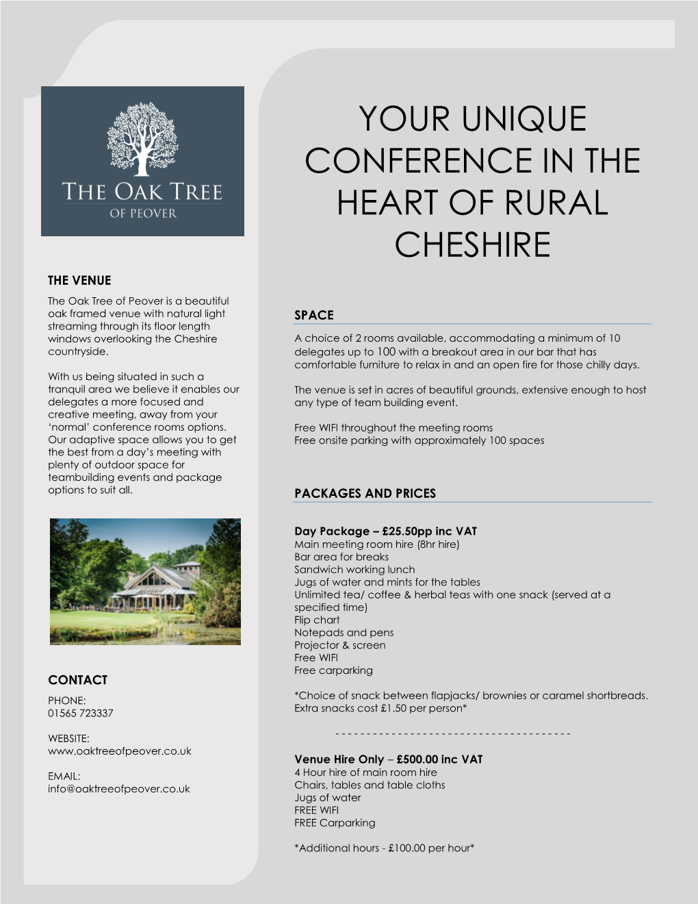 Your Unique Conference in the Heart of Rural Cheshire
