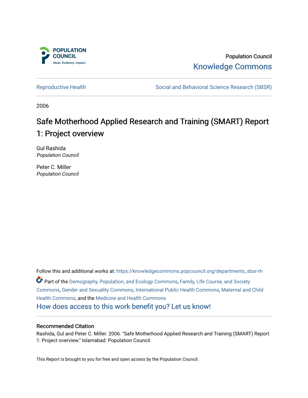 Safe Motherhood Applied Research and Training (SMART) Report 1: Project Overview