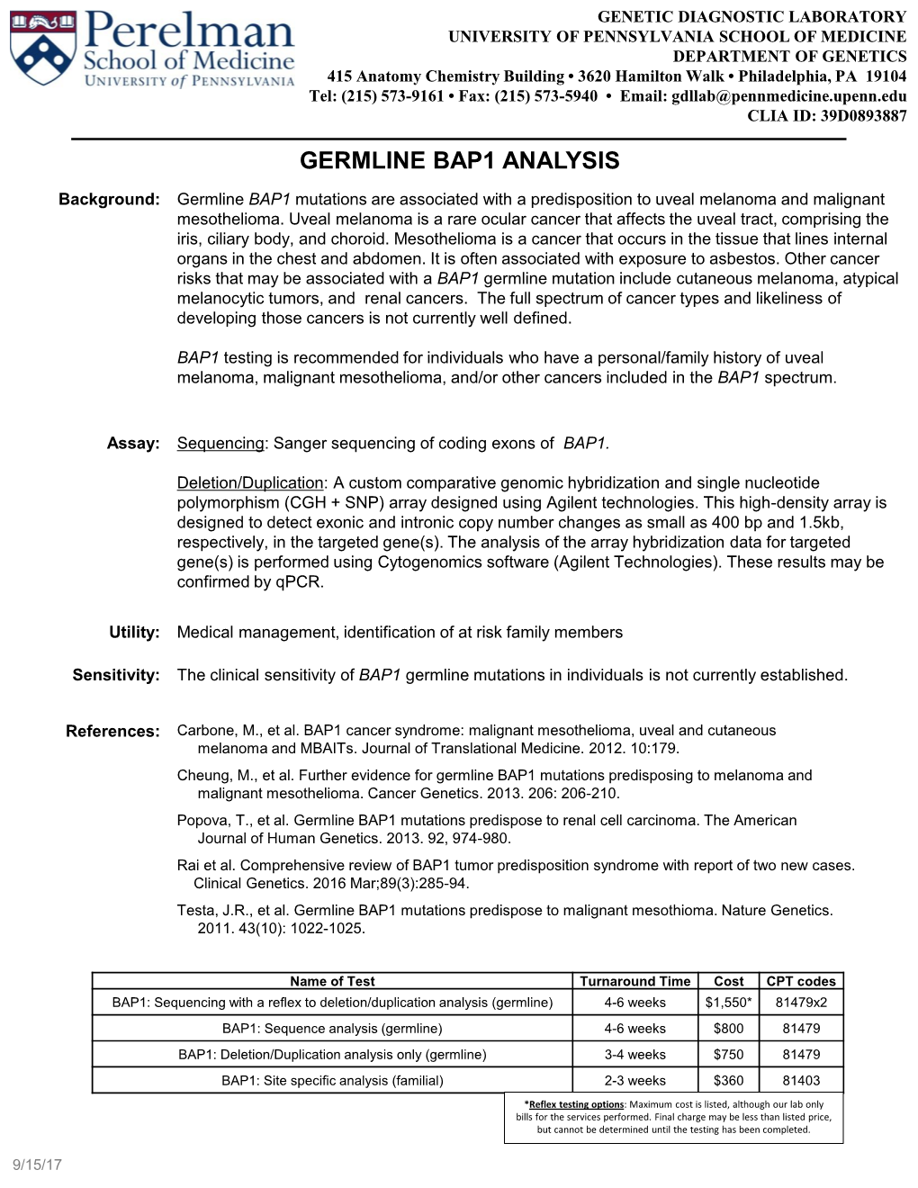 Germline Bap1 Analysis