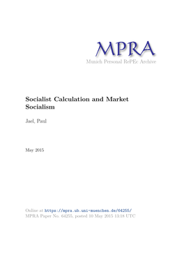 Socialist Calculation and Market Socialism