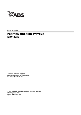 Guide for Position Mooring Systems May 2020
