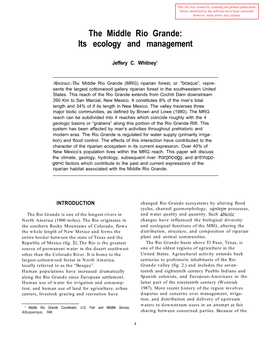 The Middle Rio Grande: Its Ecology and Management