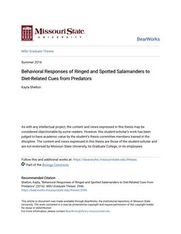 Behavioral Responses of Ringed and Spotted Salamanders to Diet-Related Cues from Predators