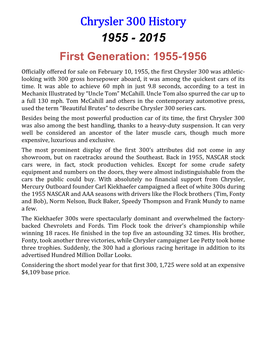 Chrysler 300 History 1955 - 2015 First Generation: 1955-1956