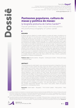 Panteones Populares, Cultura De Masas Y Política De Masas