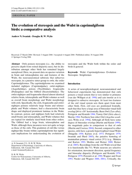 The Evolution of Stereopsis and the Wulst in Caprimulgiform Birds: a Comparative Analysis