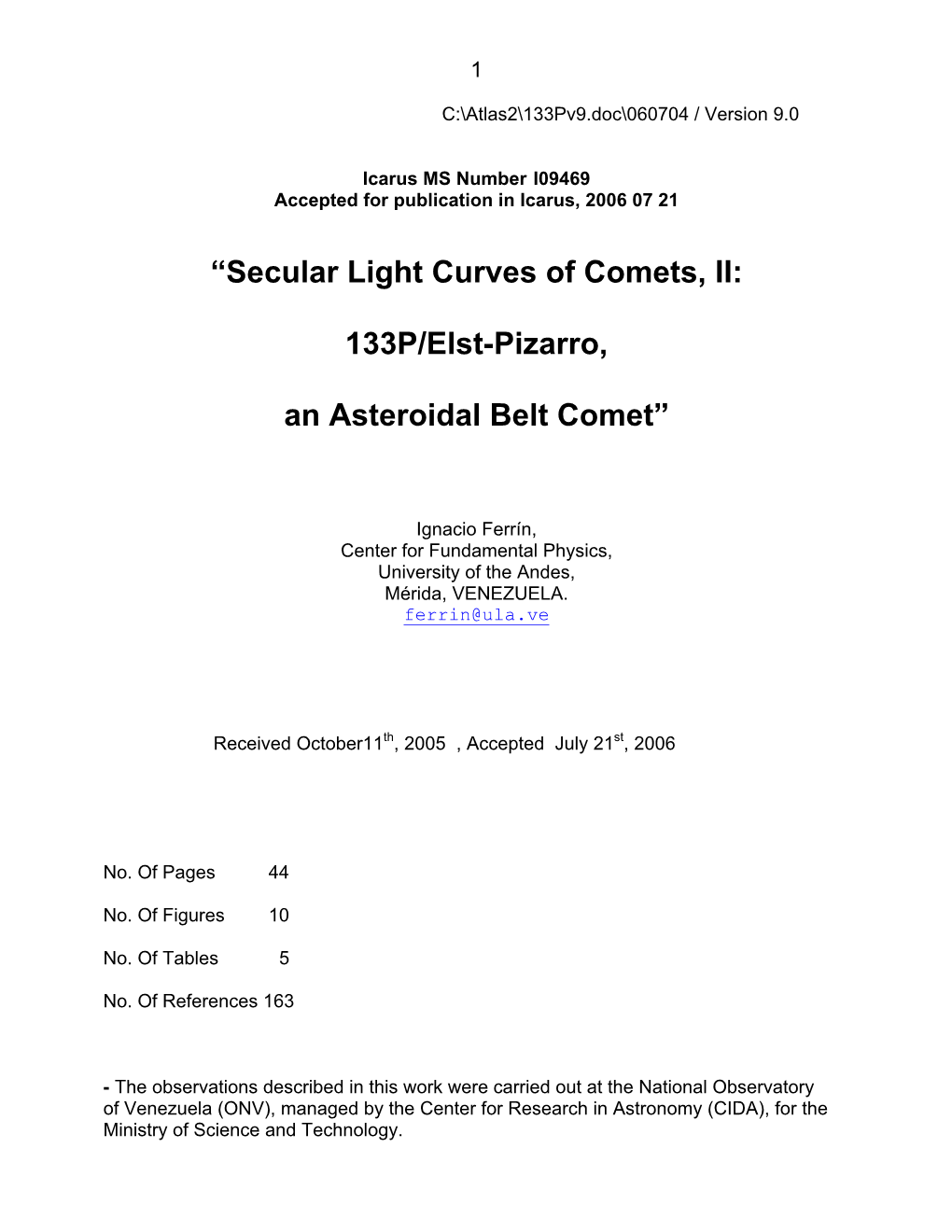 Secular Light Curves of Comets, II: 133P