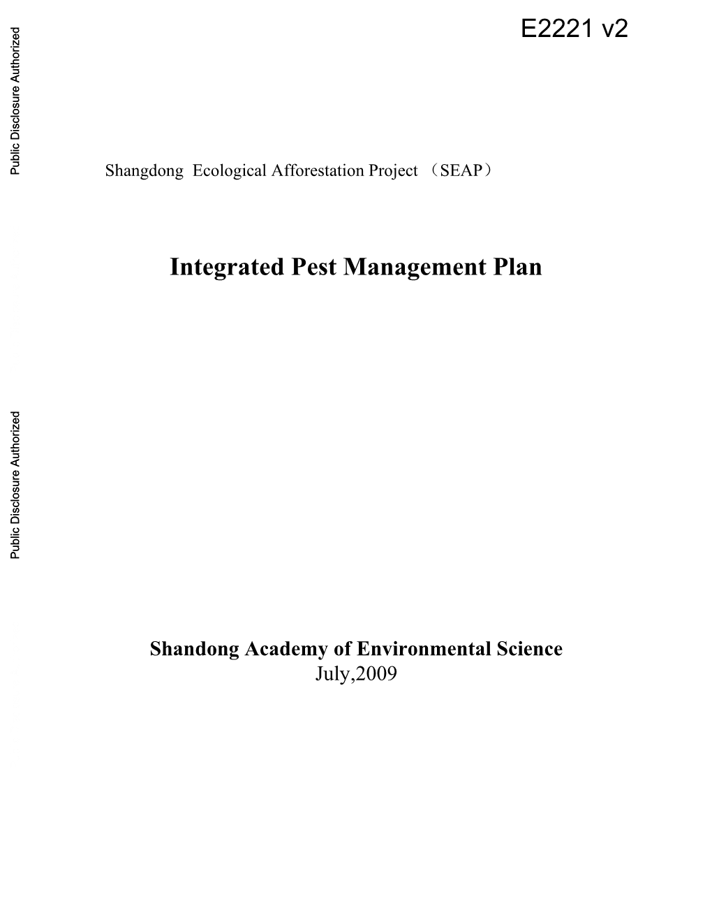 Integrated Pest Management Plan Shandong Academy of Environmental Science