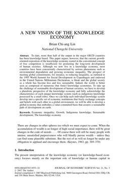 A NEW VISION of the KNOWLEDGE ECONOMY Brian Chi-Ang Lin National Chengchi University