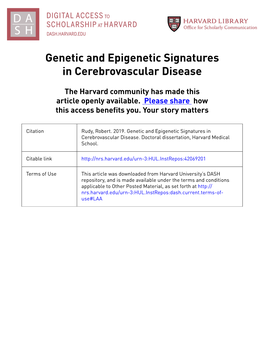 Genetic and Epigenetic Signatures in Cerebrovascular Disease