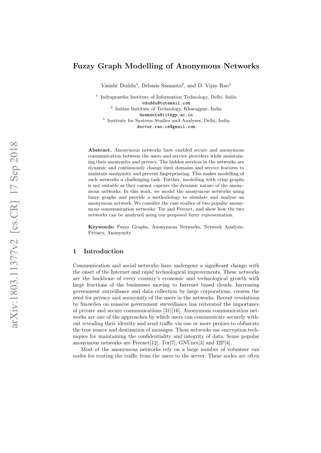 Fuzzy Graph Modelling of Anonymous Networks