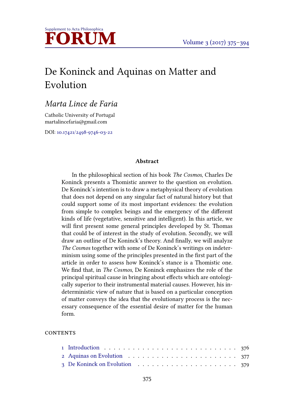 De Koninck and Aquinas on Matter and Evolution