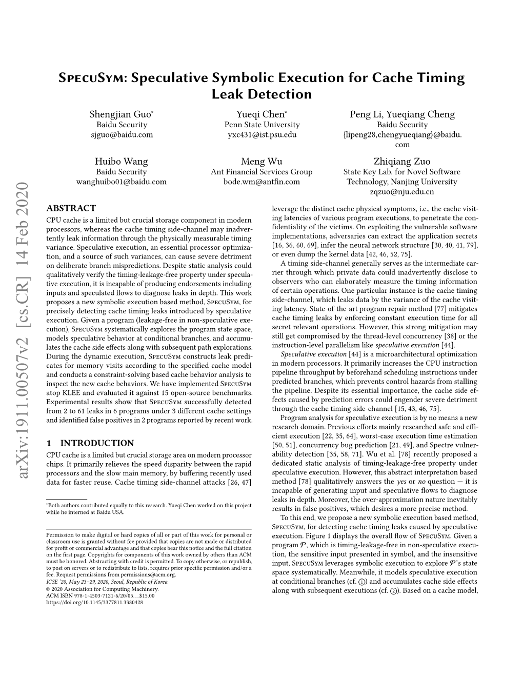 Speculative Symbolic Execution for Cache Timing Leak Detection