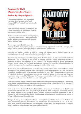 Anatmy of Hell (Anatomie De L'enfer) Review by Megan Spencer