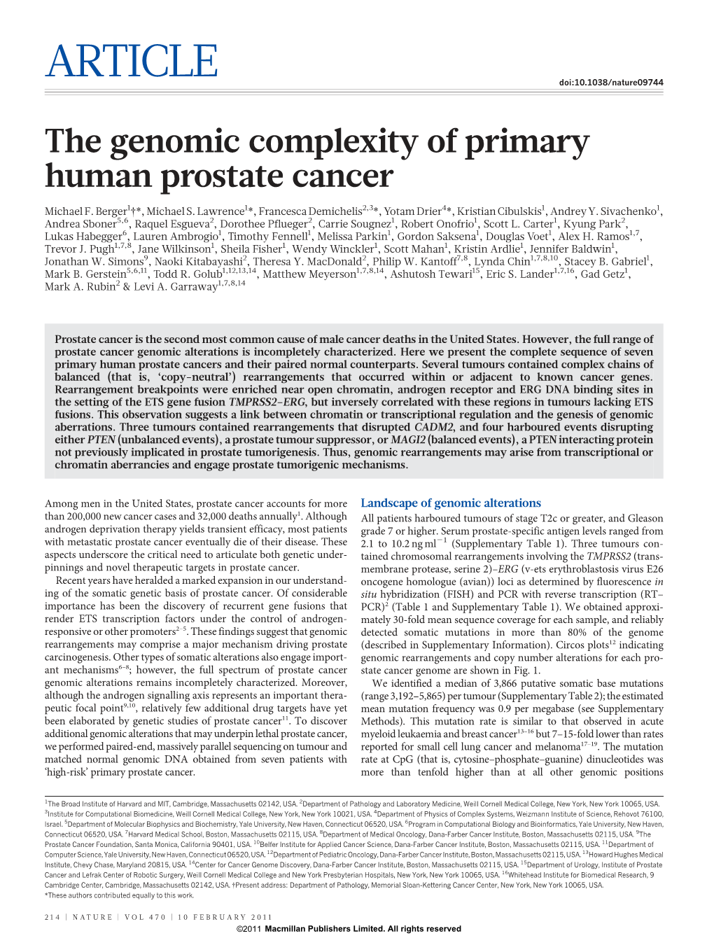 The Genomic Complexity of Primary Human Prostate Cancer