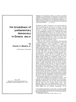 The Breakdown of Parliamentary Democracy in Greece, 1965-67