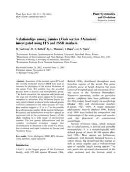 (Viola Section Melanium) Investigated Using ITS and ISSR Markers