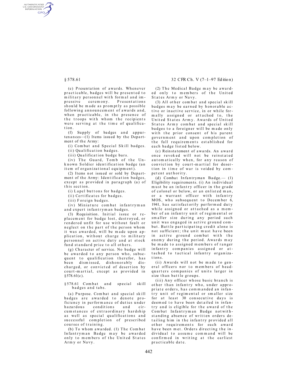 32 CFR Ch. V (7–1–97 Edition) § 578.61