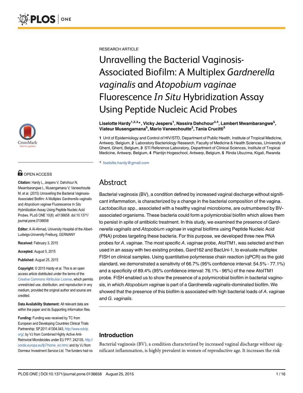 A Multiplex Gardnerella Vaginalis and Atopobium Vaginae Fluorescence in Situ Hybridization Assay Using Peptide Nucleic Acid Probes