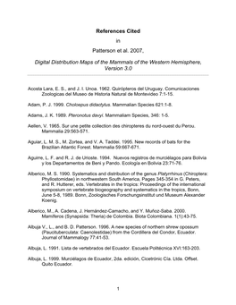 References Cited in Patterson Et Al. 2007, Digital Distribution Maps Of