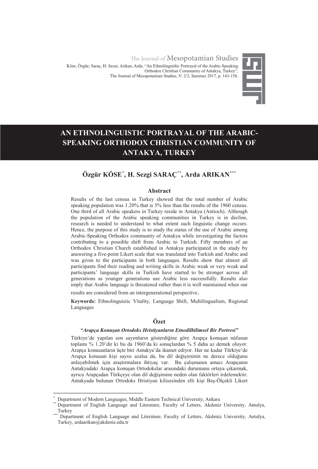 The Journal of Mesopotamian Studies Köse, Özgür; Saraç, H