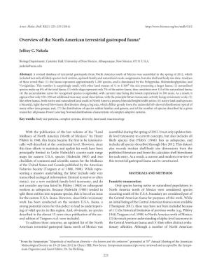 Overview of the North American Terrestrial Gastropod Fauna*