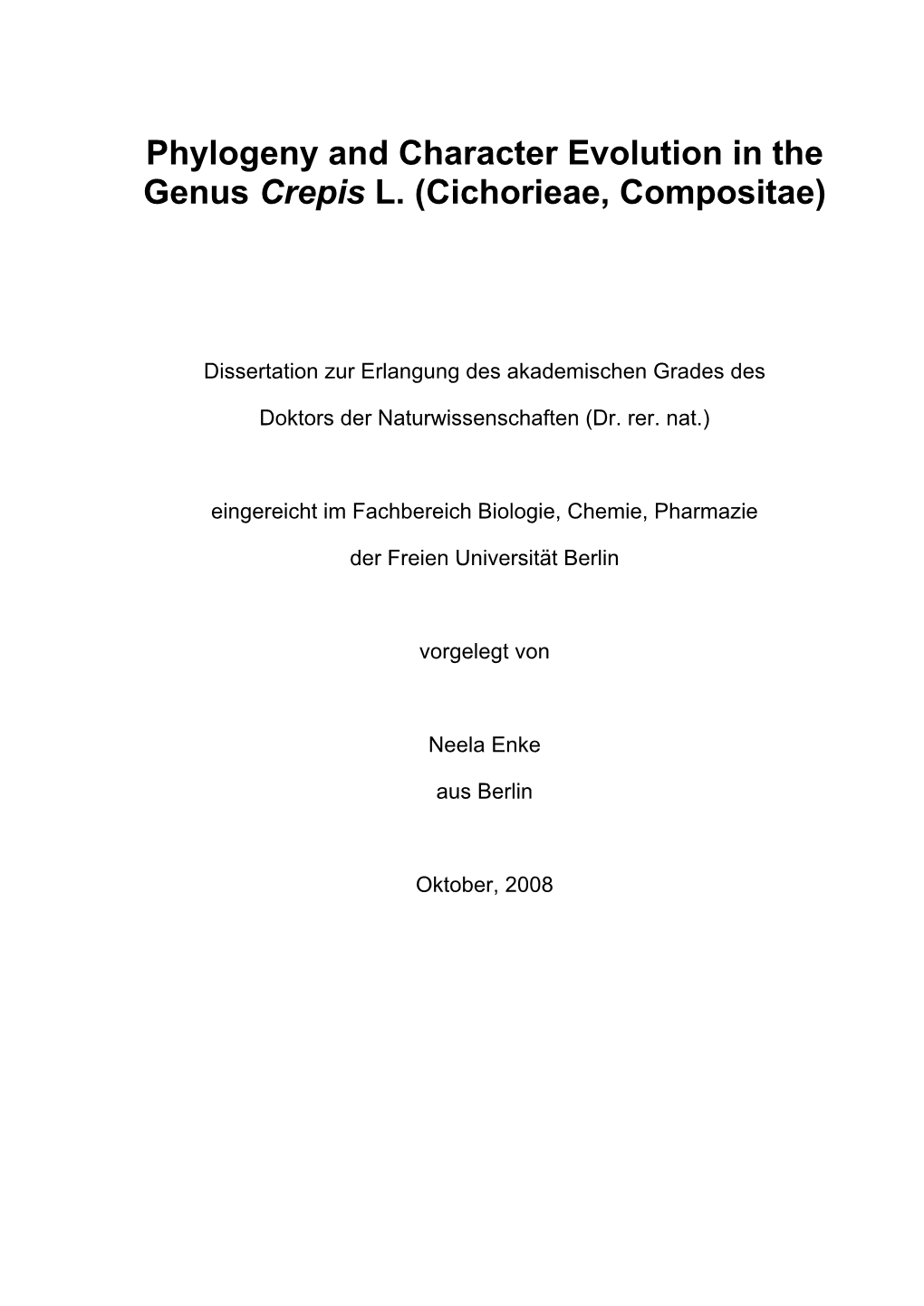 Phylogeny and Character Evolution in the Genus Crepis L