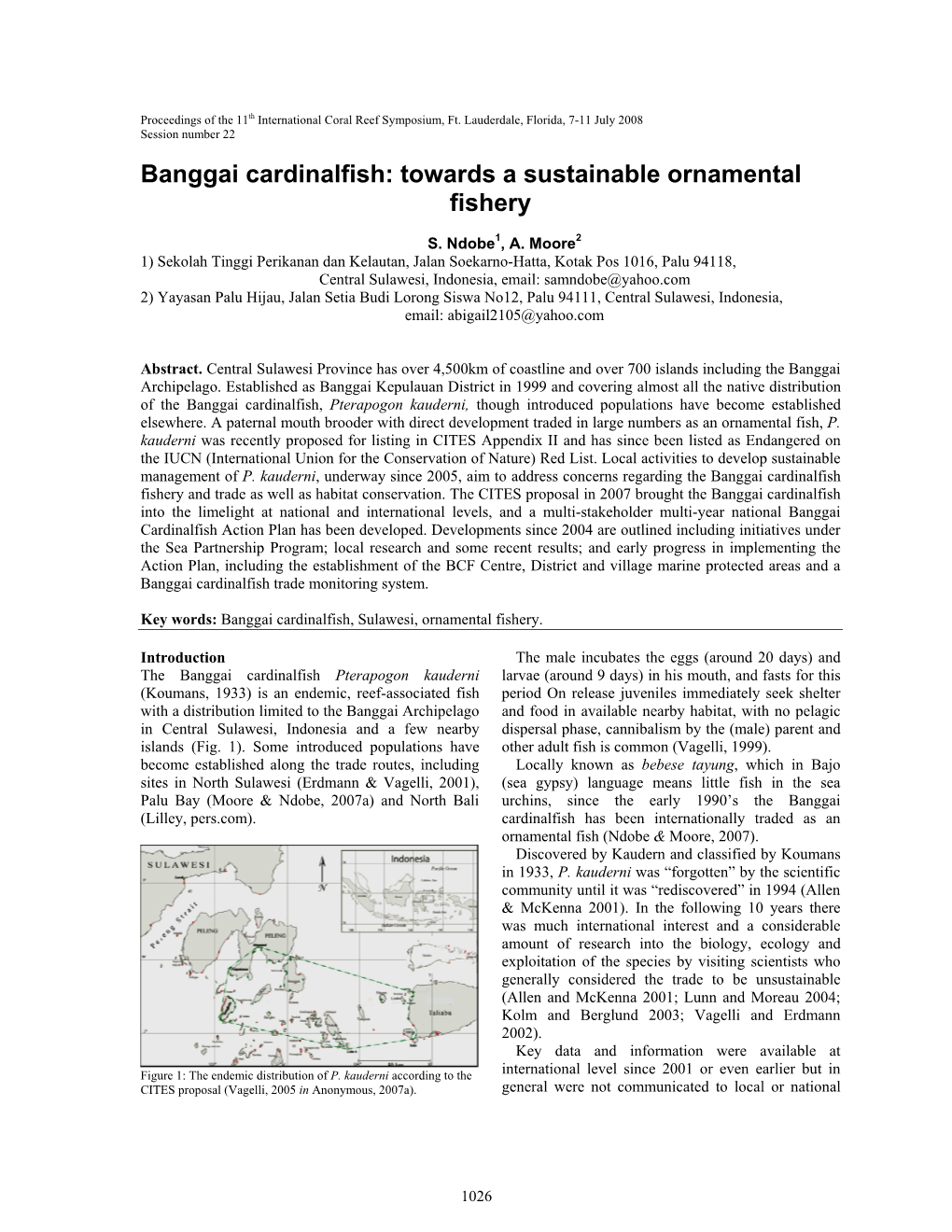 Banggai Cardinalfish: Towards a Sustainable Ornamental Fishery