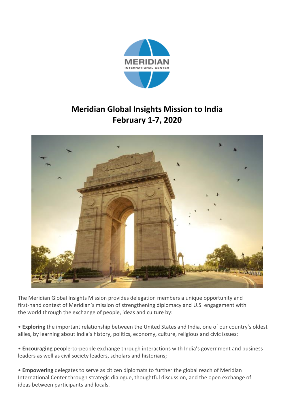 Meridian Global Insights Mission to India February 1-7, 2020