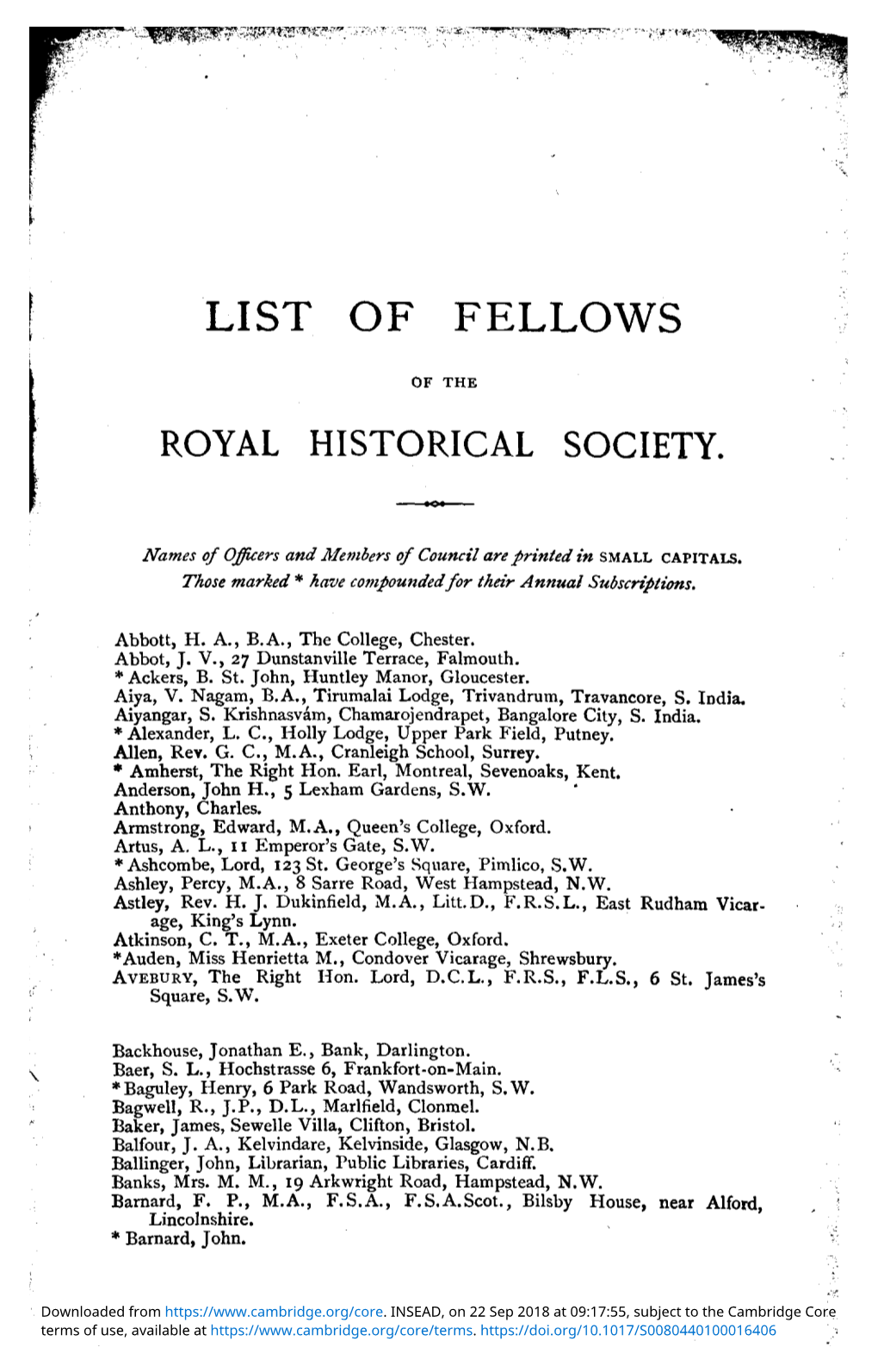 List of Fellows of the Royal Historical Society