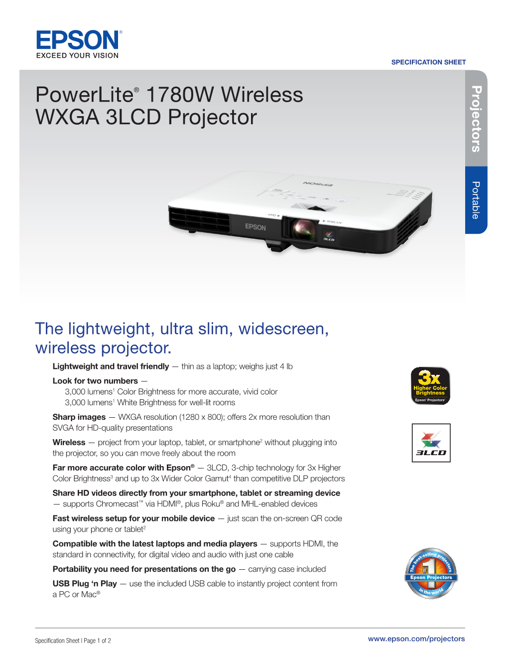 Powerlite® 1780W Wireless WXGA 3LCD Projector